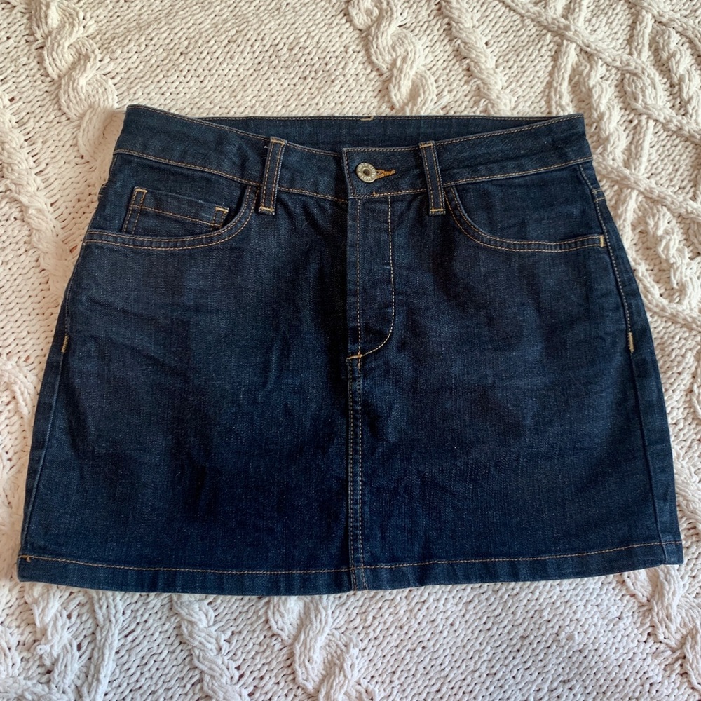 {Topshop} Zip-up and Button Dark Denim Jean skirt